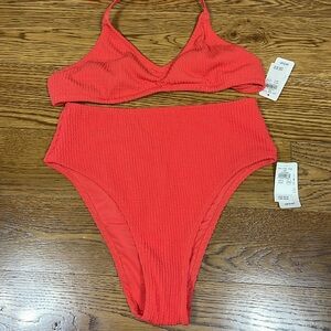 NWT Aerie Crinkle High Cut Cheeky Bikini Bottoms & Bikini Top Size Small